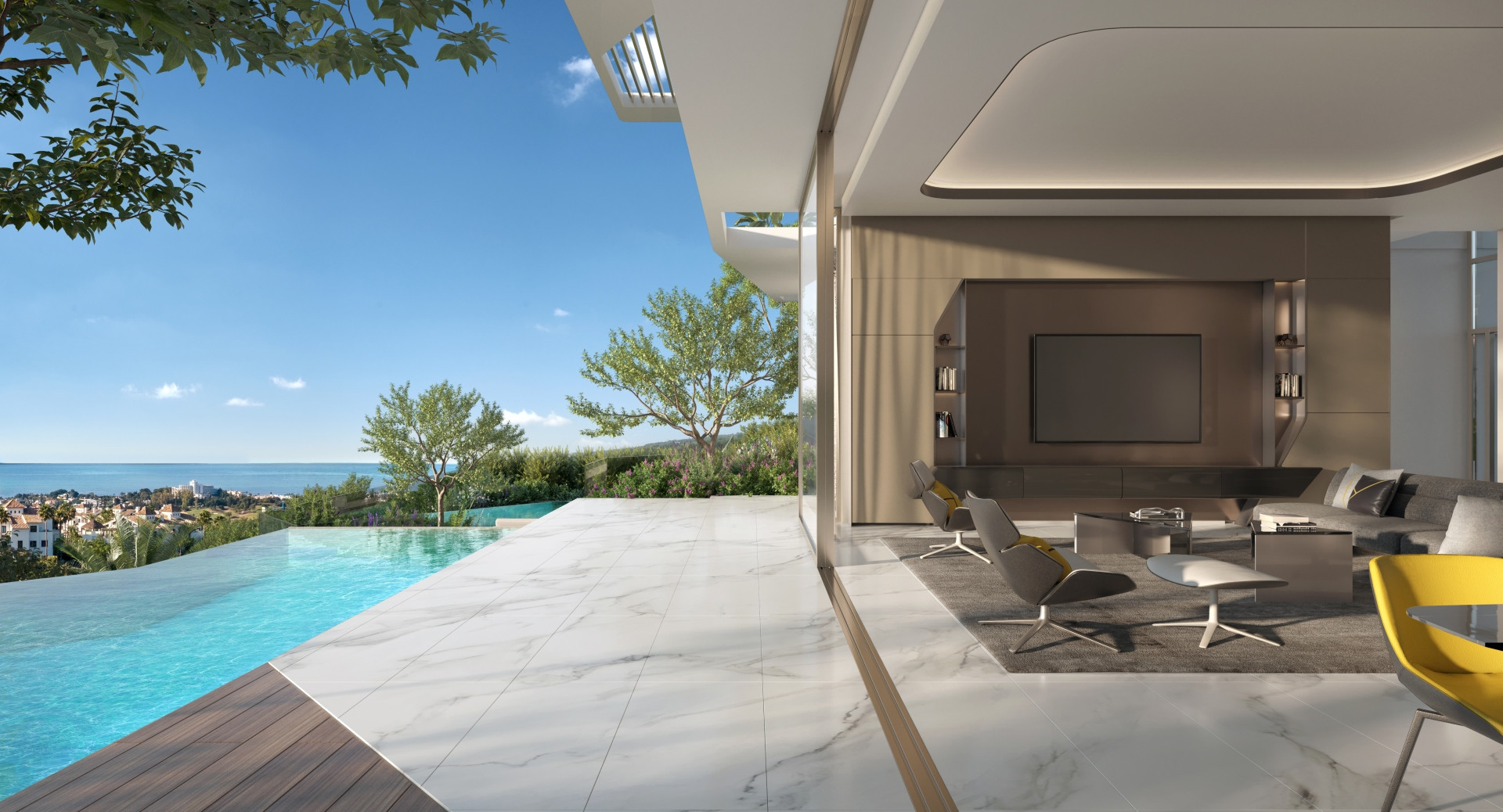 Majestic contemporary villa with sharp lines, top quality materials with panoramic views in Benahavis