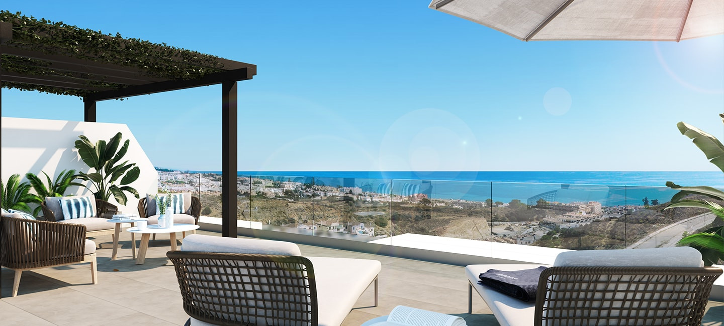 2 och 3 sovrums lägenheter med havsutsikt i Rincón de la Victoria