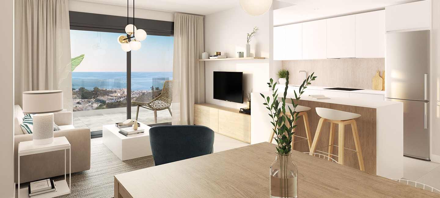 2 och 3 sovrums lägenheter med havsutsikt i Rincón de la Victoria