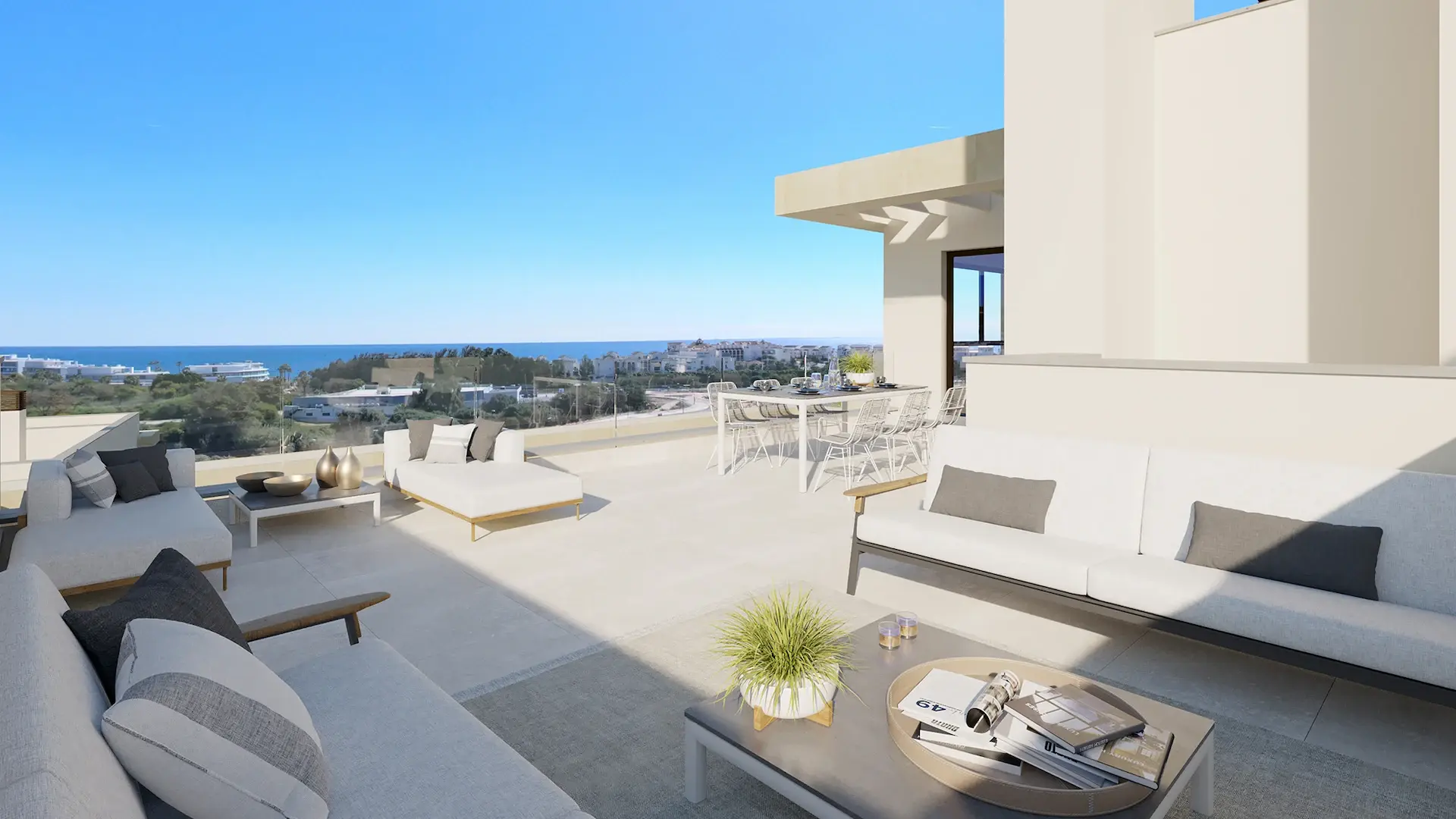 Modern 3-bedroom apartment with expansive terrace for sunsets in gated community