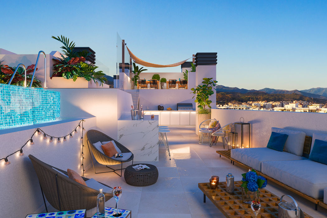 New two-bedroom apartment just steps away from the beaches in the center of Estepona.