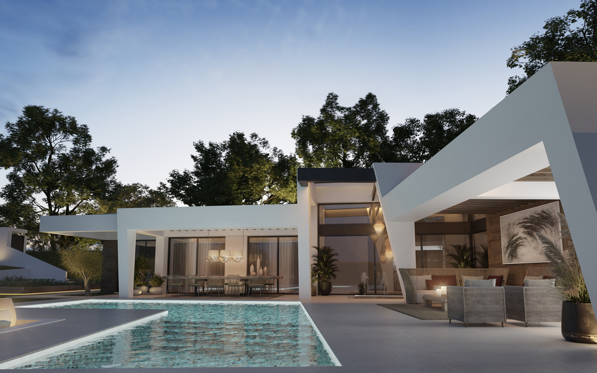 Three unique villas built on one level