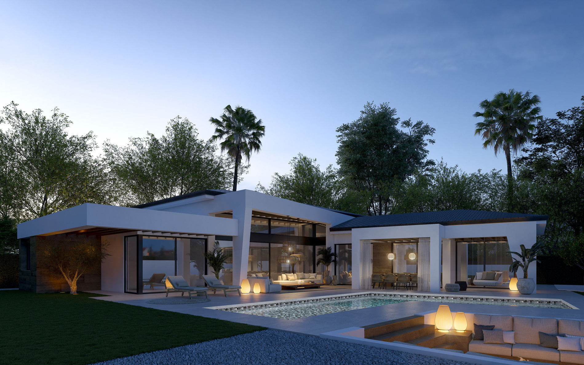 Three unique villas built on one level
