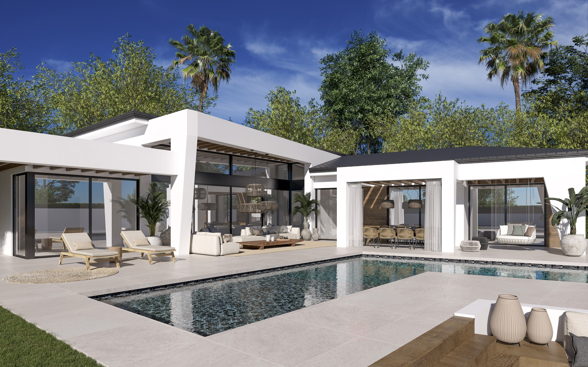 Three unique villas built on one level