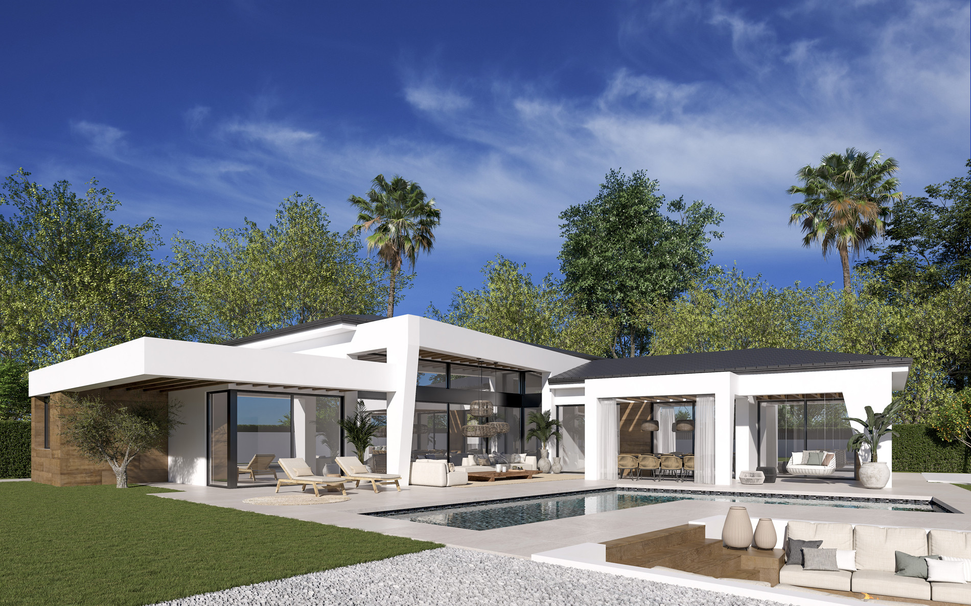 Three unique villas built on one level
