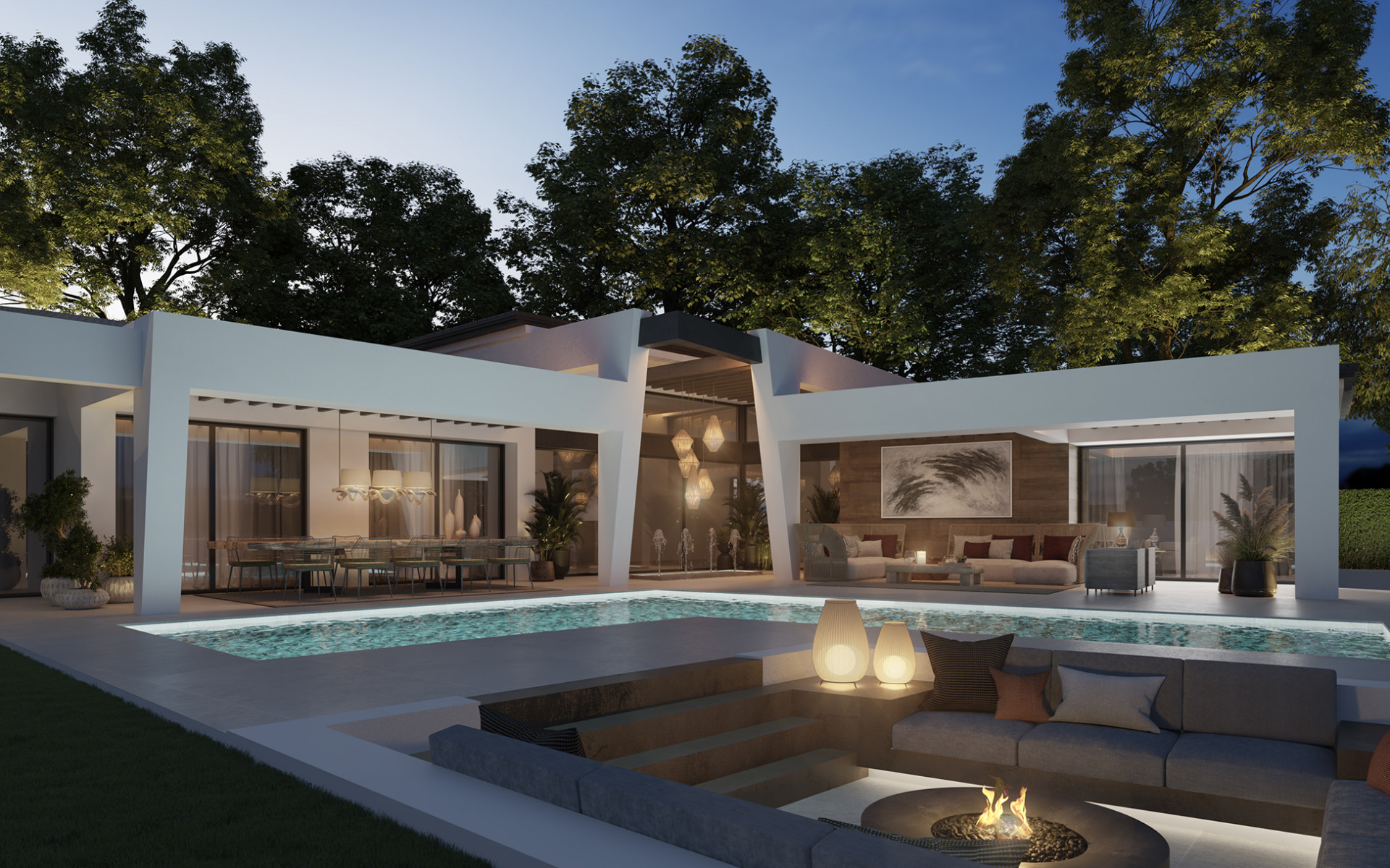 Three unique villas built on one level