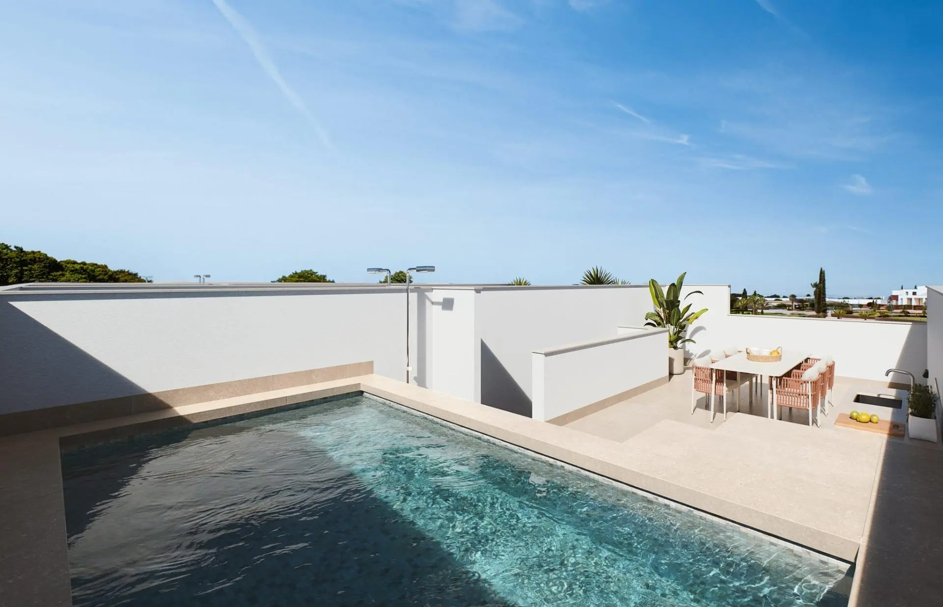 Reihenhäuser in zeitgenössischem Design mit privatem Pool