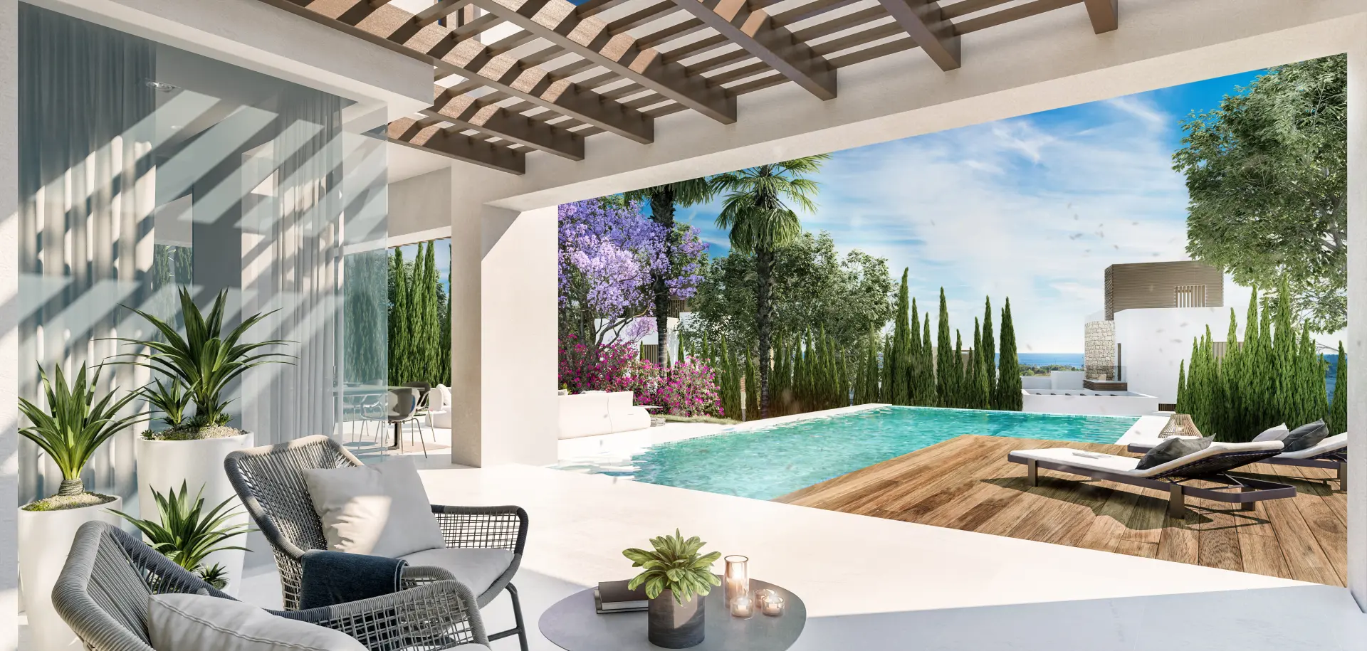 Lujo recién construido, cuatro dormitorios, villa orientada al sur situada en una exclusiva comunidad cerrada en el borde de la Milla de Oro de Marbella