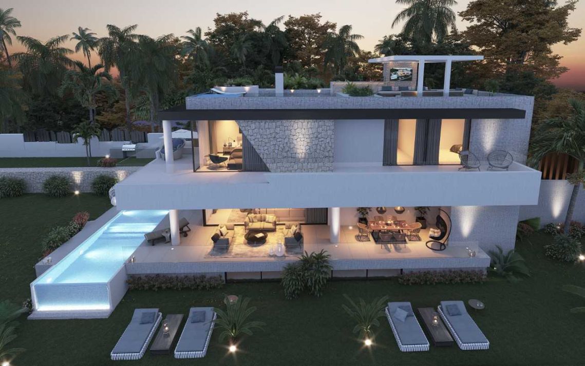 Villa development concept: archive exterior render with a private pool and roof terrace