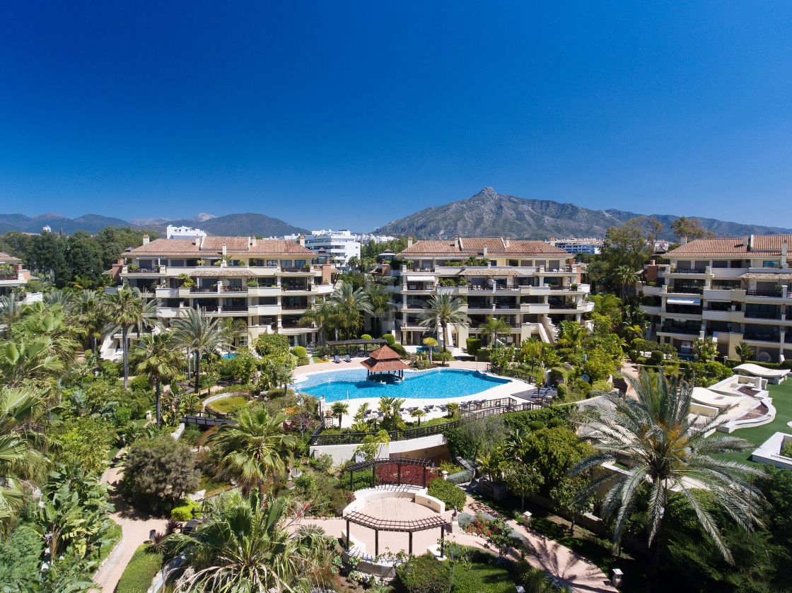 Balinese style duplex apartment with private pool and garden in frontline beach development Laguna de Banus