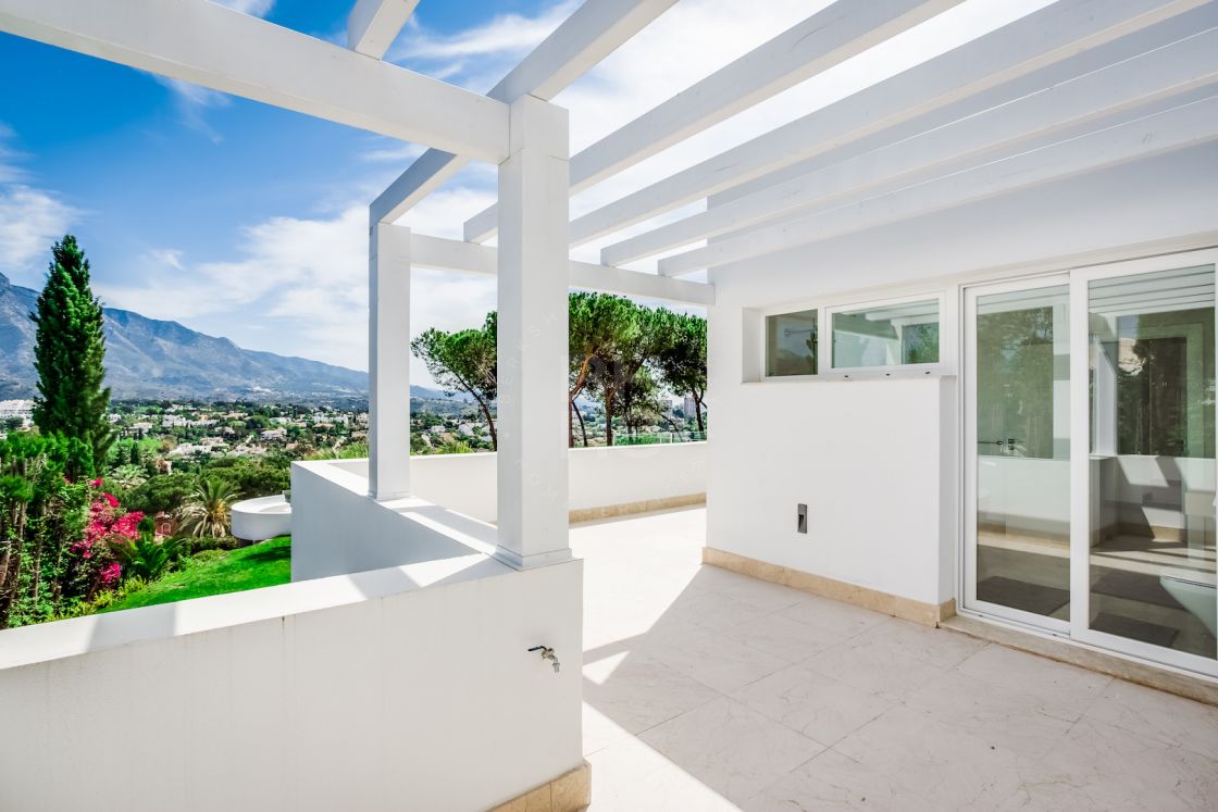 Contemporary style villa with sea and La Concha mountain views in Las Brisas, Nueva Andalucia.