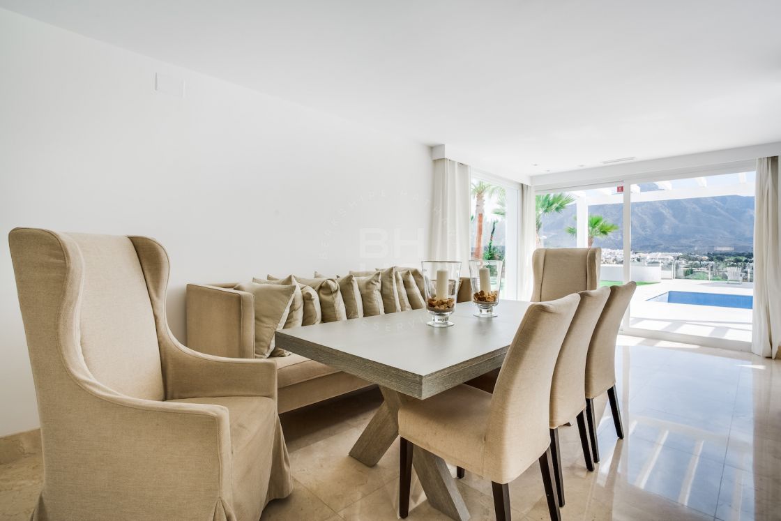 Contemporary style villa with sea and La Concha mountain views in Las Brisas, Nueva Andalucia.