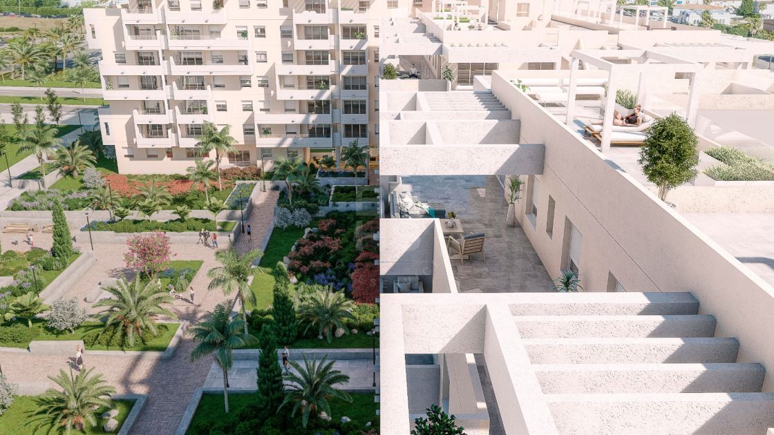 Modern, bright apartments with spacious communal areas, gym and a rooftop terrace in Nueva Andalucía