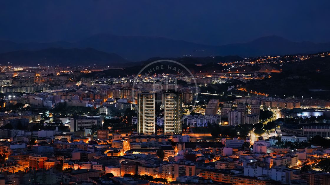 Apartamento de 2 dormitorios en un innovador complejo sobre plano con vistas panorámicas a la ciudad de Málaga y la costa