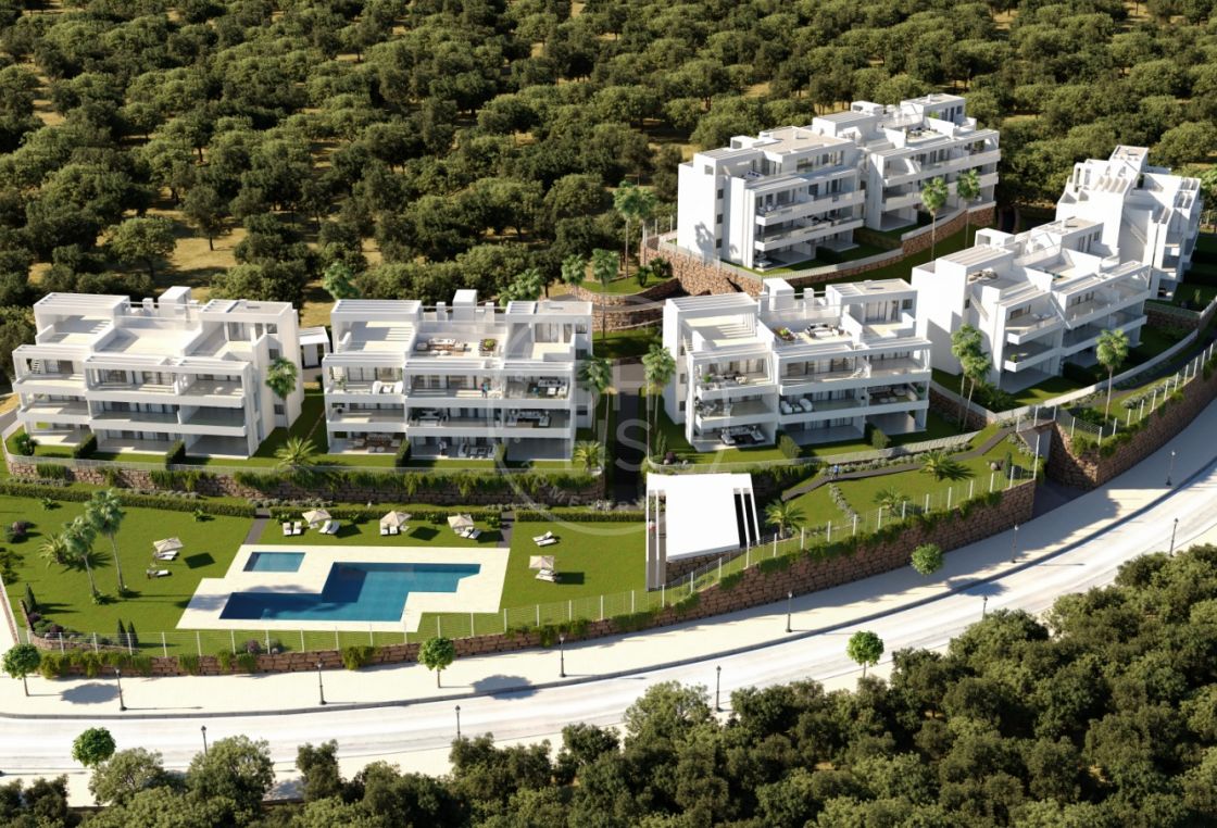 Modern garden apartment in an off-plan development with sea and golf views close to the Estepona marina