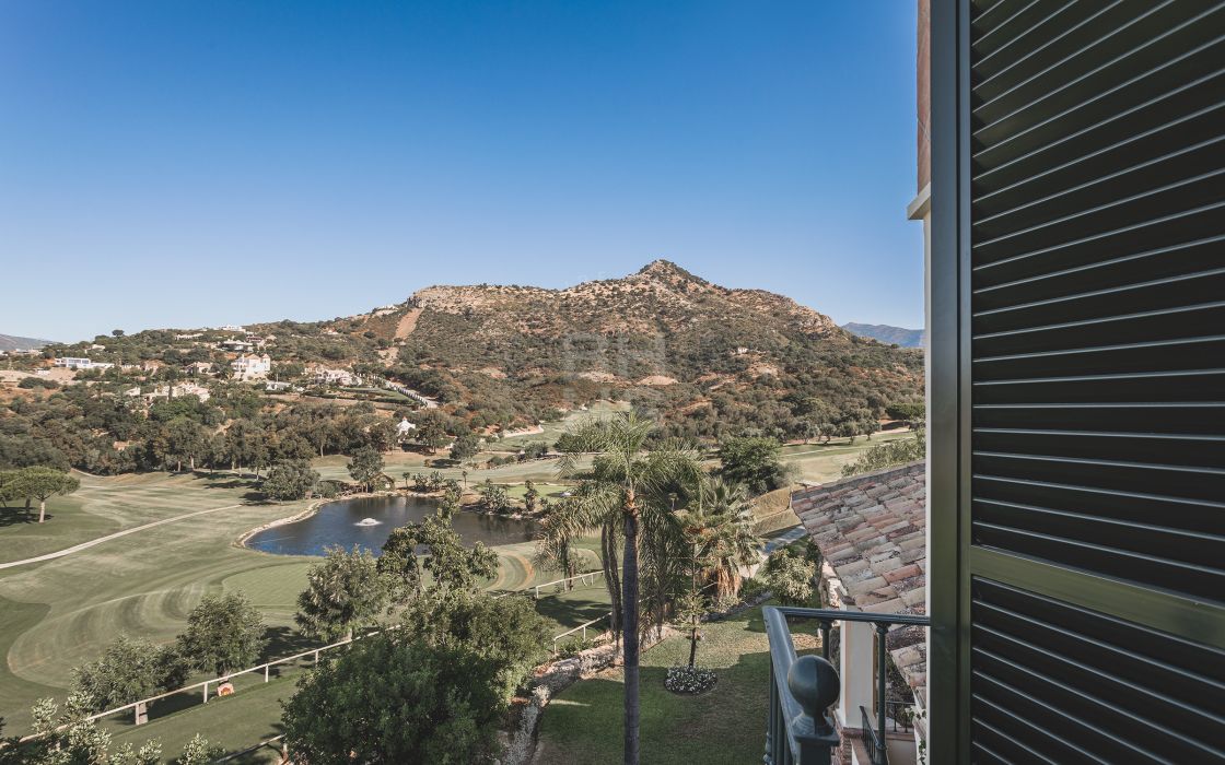 Impressive elegant Andalusian-style front line golf villa with panoramic golf and mountain views in Marbella Club Golf Resort