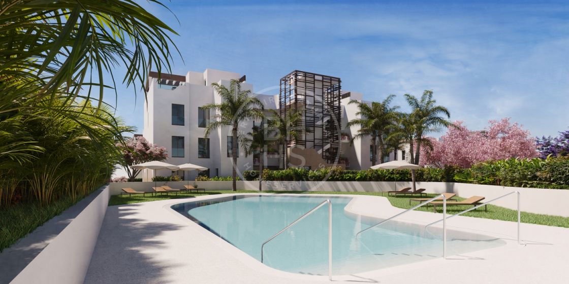 Garden apartment in an off-plan complex of apartments walking distance to the beach on the New Golden Mile