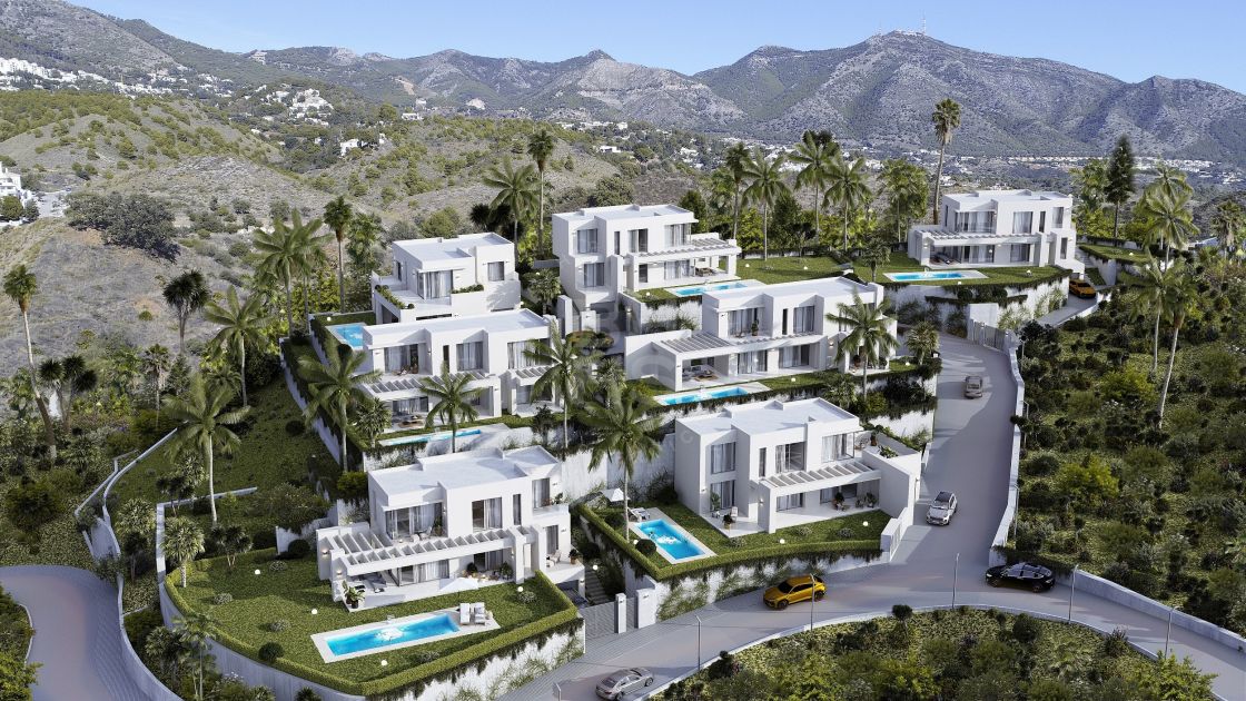 Modern villa in an exclusive off-plan development of 7 four-bedroom homes with sea views in Mijas