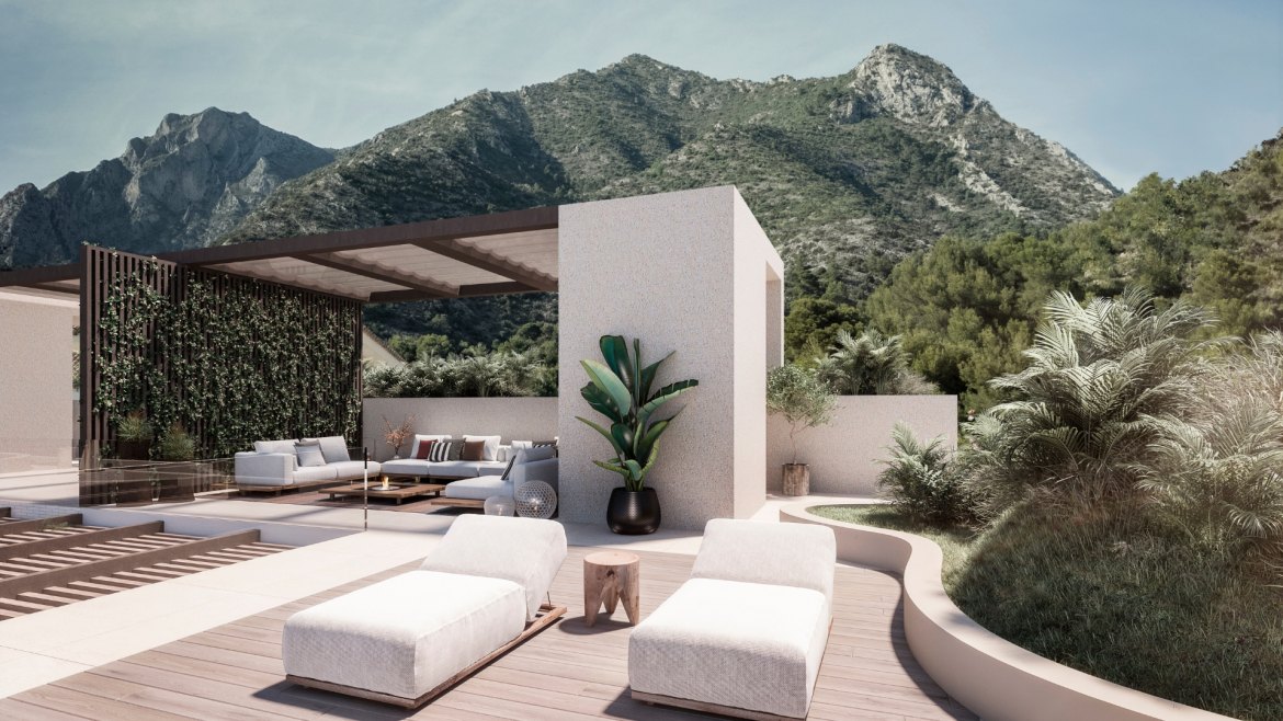 Image of a villa for sale in the highest area of the Golden Mile, located in Cascada de Camoján, Marbella.