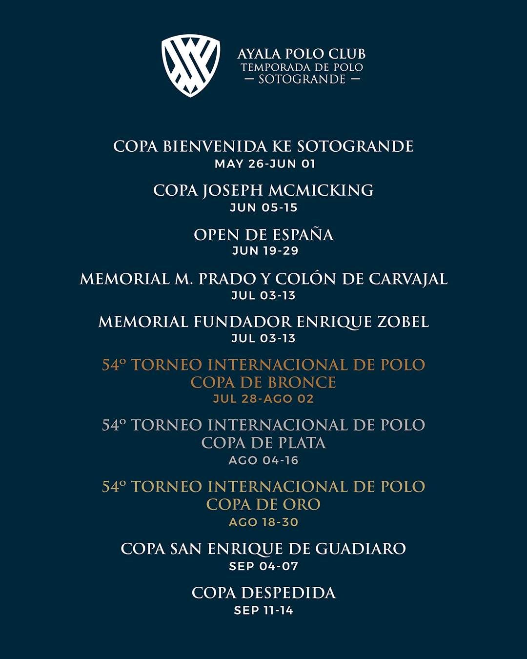 Fixture Calendario 2025 Torneo International Polo Sotogrande - © AYALA POLO CLUB 2