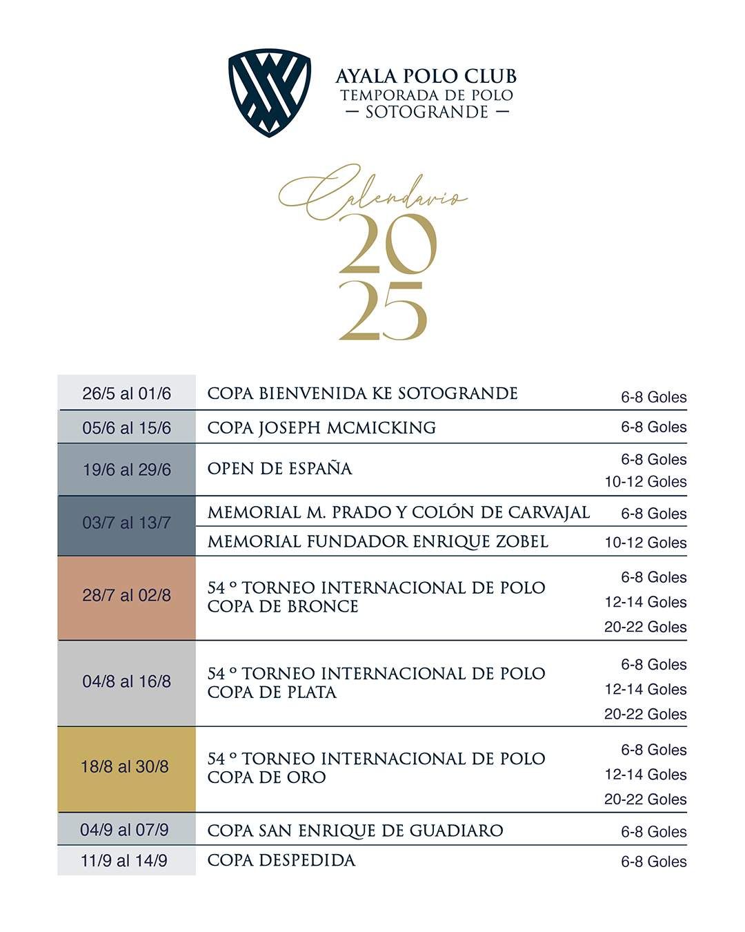 Fixture Calendario 2025 Torneo International Polo Sotogrande - © AYALA POLO CLUB