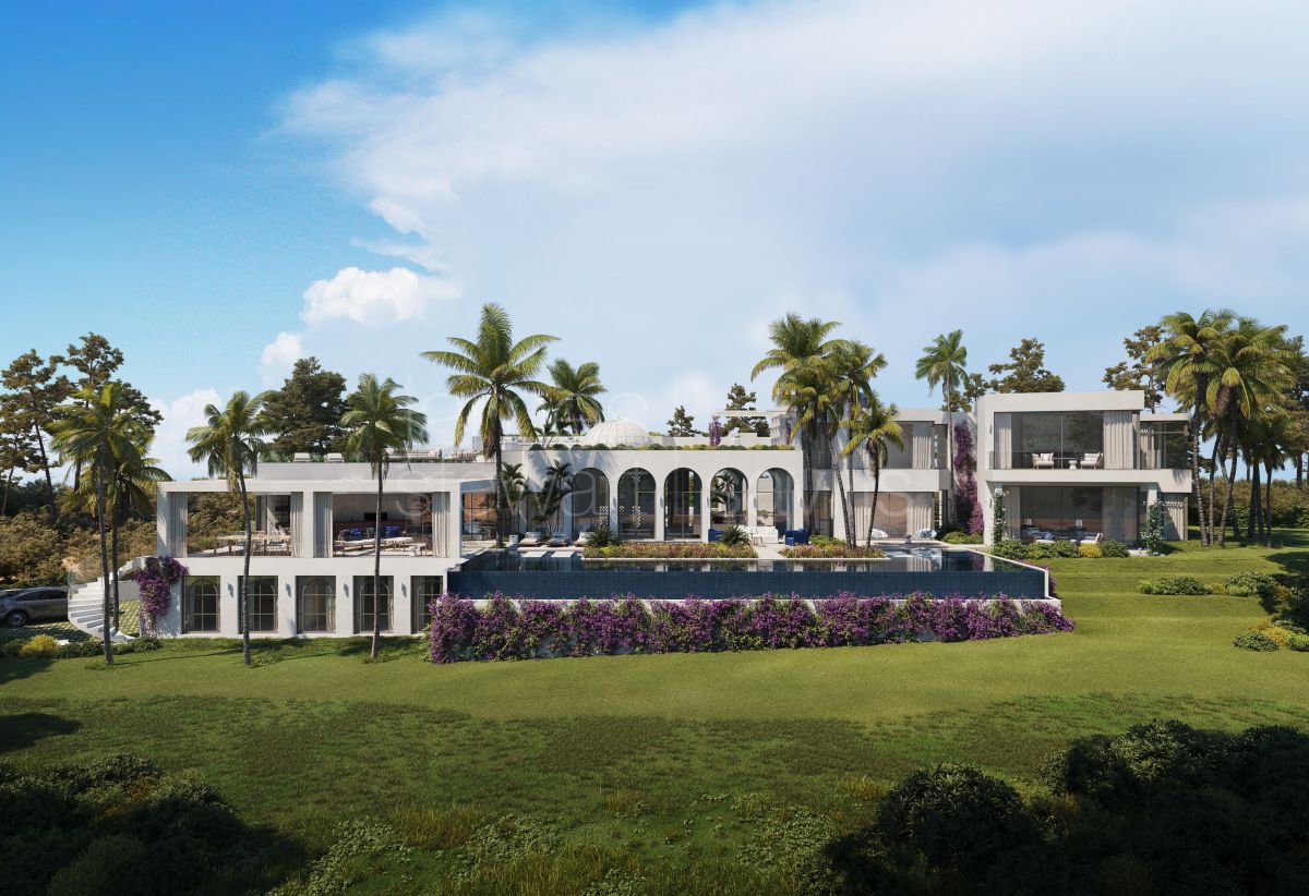 Spectacular newly built villa in a privileged location with a 120 m frontage to the Almenara golf course in Sotogrande.