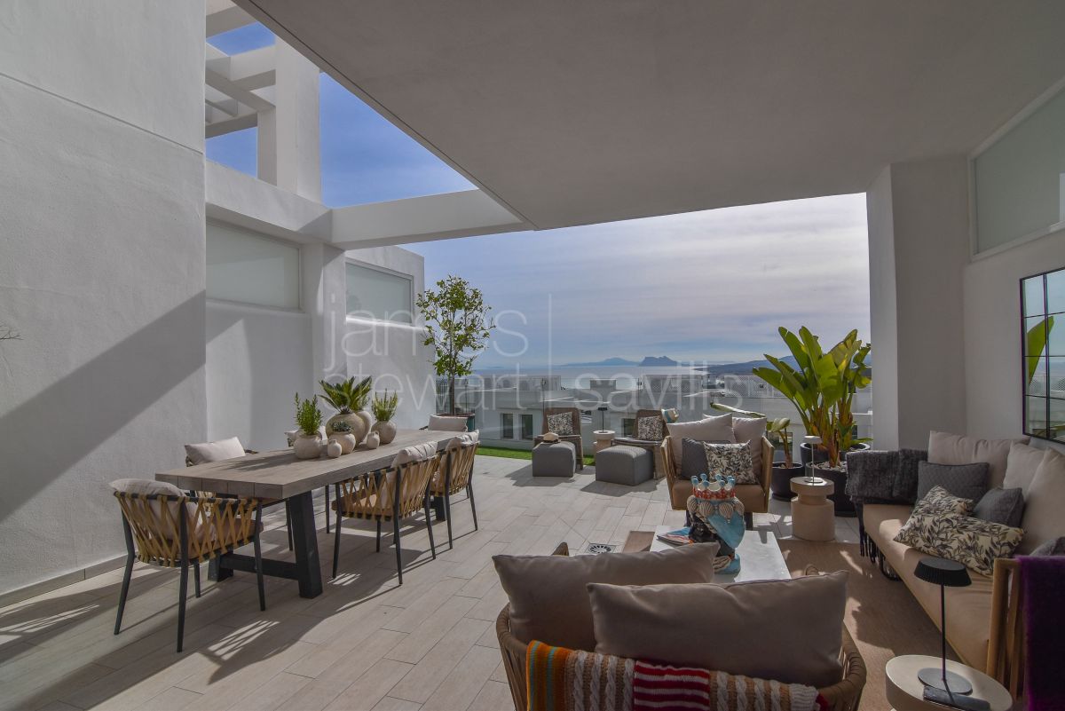 Superby upgraded townhouse sold fully furnished facing the Mediterranean, Rock of Gibraltar and African coastline