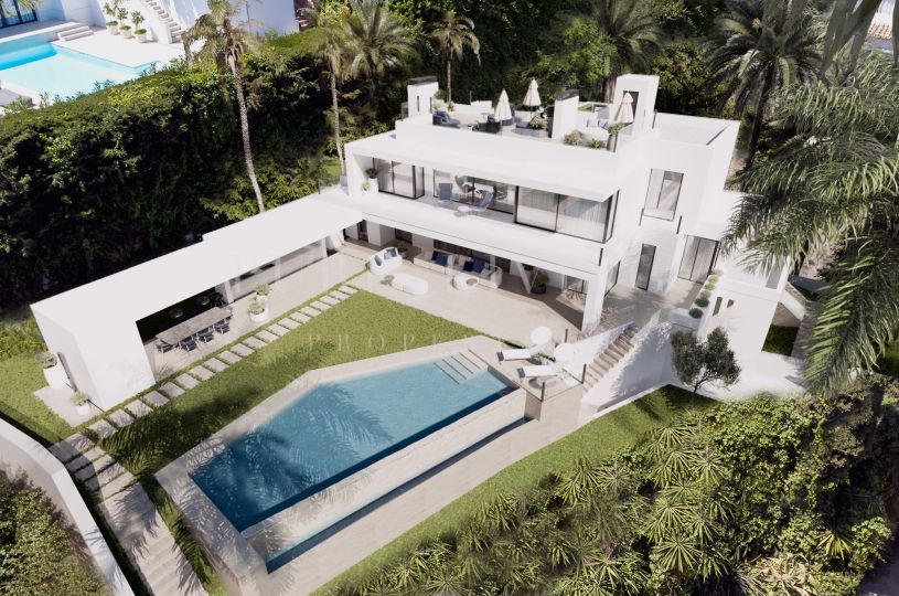 Moderne luxe villa met zee- en bergzicht te koop in Cascada de Camoján, Marbella Golden Mile.