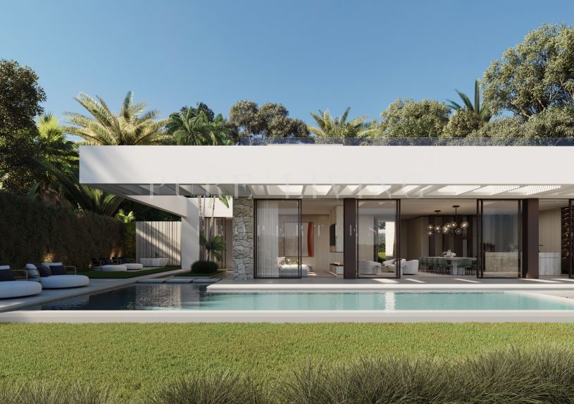 Magnífica villa contemporánea en primera línea de golf en venta en Haza del Conde, Nueva Andalucía.