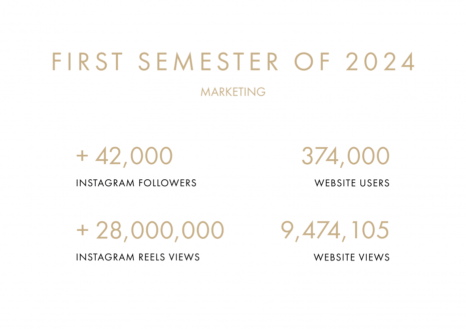 Drumelia Real Estate agency, luxury real estate Marketing in Marbella. First semester of 2024: +42,000 instagram followers; + 28,000,000 instagram reels views; 374,000 website users; 9,474,105 website views