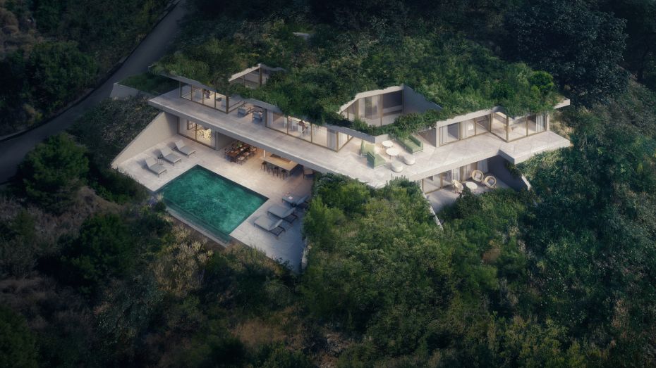 Photograph of renders for a sustainable home in Monte Mayor, in Marbella 