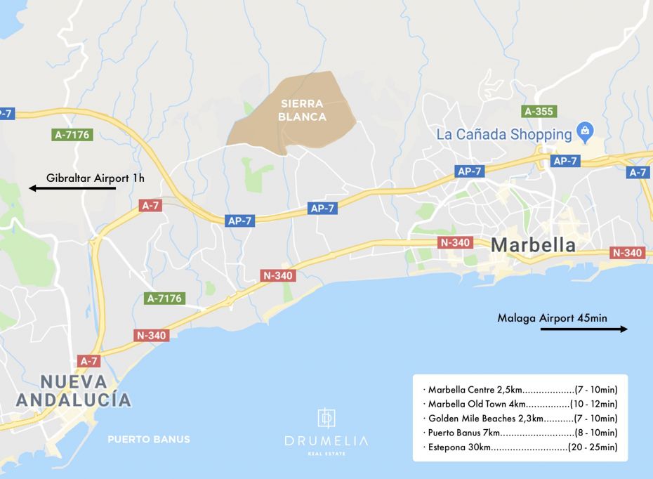 Map of the geographical location of Sierra Blanca, Marbella