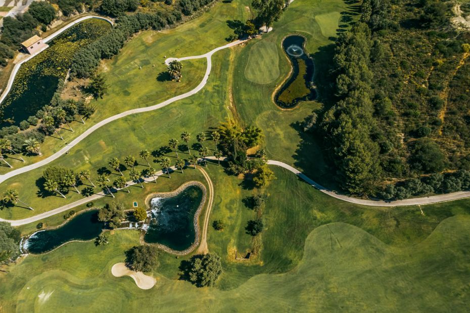 Drone shot of a golf course in Marbella East