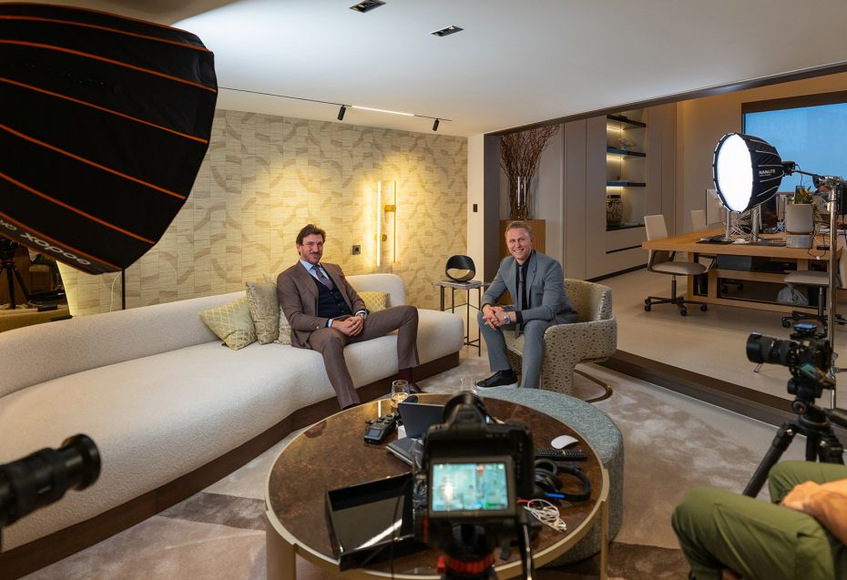 Photograph of Artur Loginov, ceo of DrumeliaReal Estate, interviewing Antonio Cobo, acclaimed lawyer for the Cobo and Blazquez Law Firm in Marbella. 