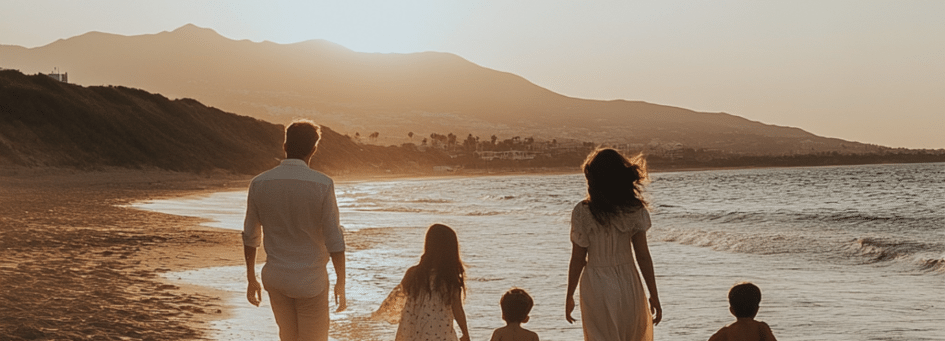 Familia en la playa disfrutando