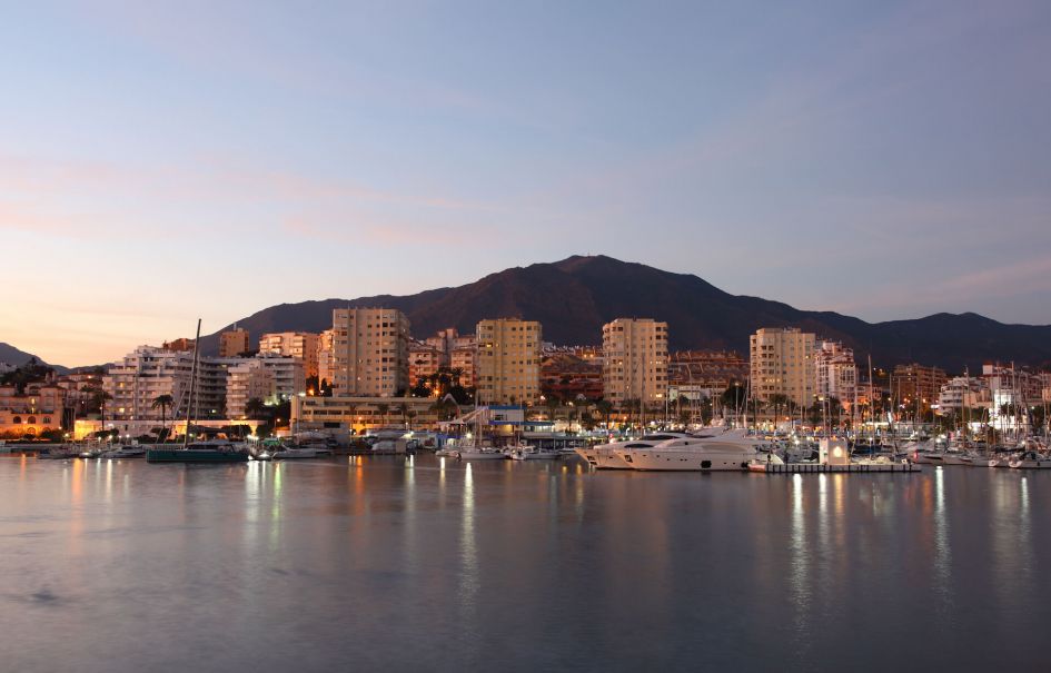 Night view frontline beach Estepona, Malaga, Spain