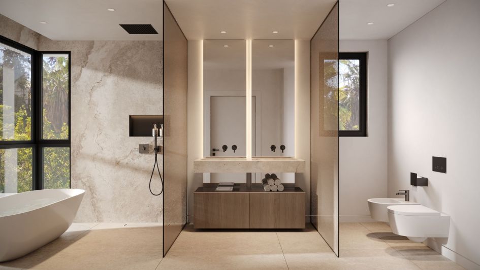 Luxury bathroom in Noura Villa, Lomas del Rey, Marbella Golden Mile