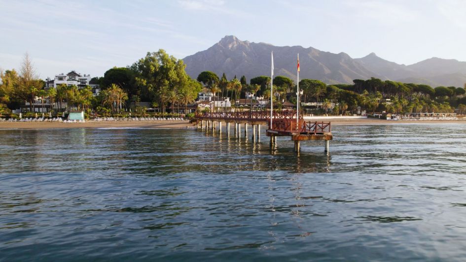 Iconic beach in the Golden Mile of Marbella, near Marbella Club and Puente Romano