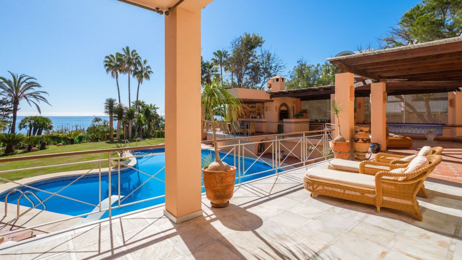 Terrace on beachfront villa of New Golden Mile of Estepona, Costa del Sol