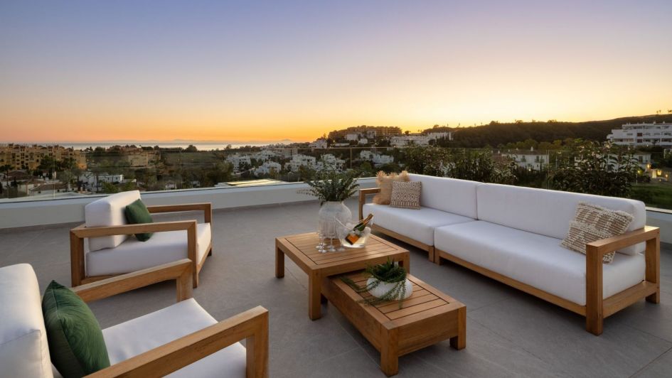 rooftop estepona sunset sea views to gilbraltar