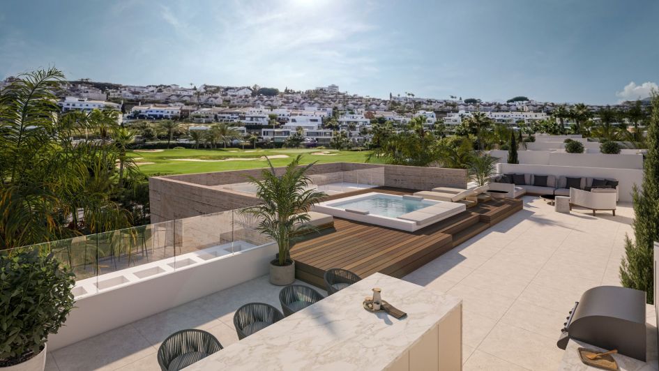 Render del solárium de la azotea en Club Vasari El Campanario, Estepona