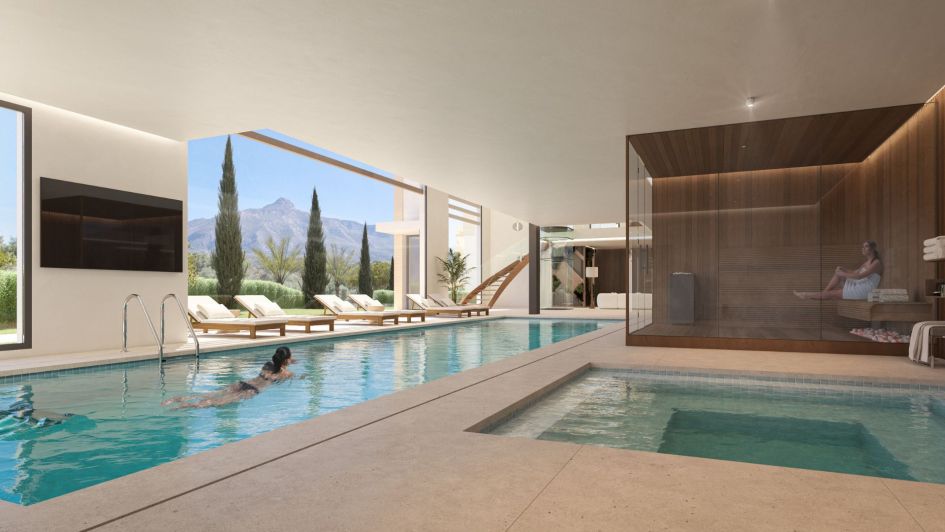 Apartamentos de lujo sobre plano Aloha Golf, piscina cubierta y sauna comunitarias, Marbella