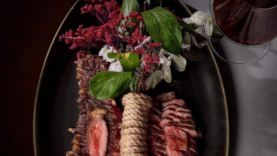 Delicious presentation of grilled meat at Leña restaurant by Dani Garcia, Puente Romano, Marbella Golden Mile