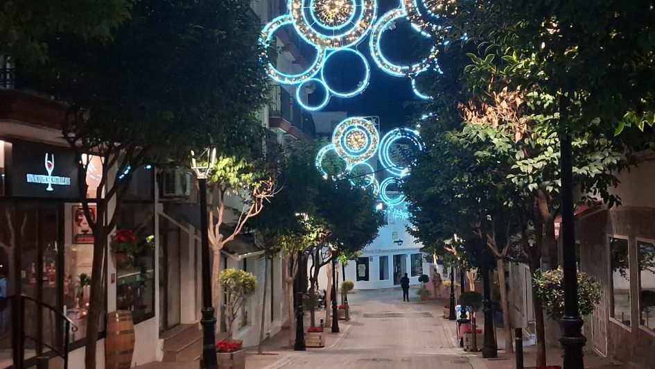 Marbella old town christmas lights on a december evening