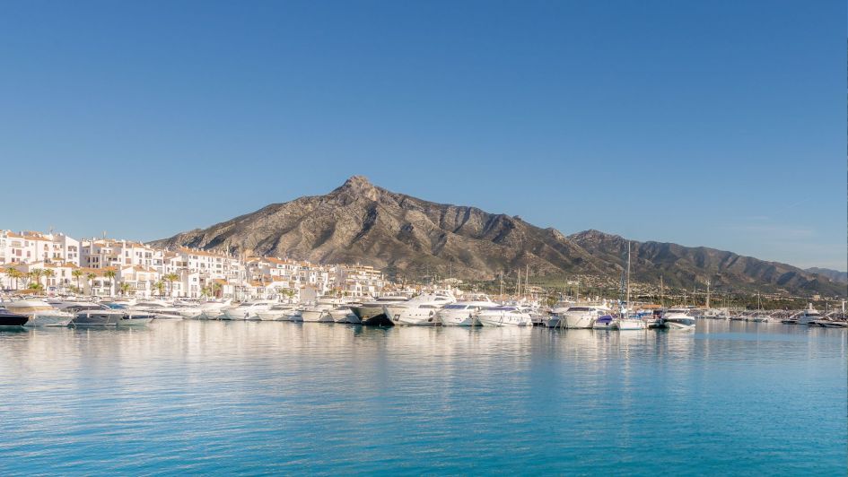 View from Mediterranean looking tyo Puerto Banus and yaghts in Marbella