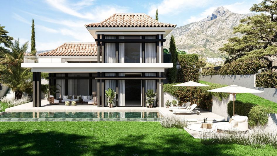 Cuatro villas actualmente en construcción en la Milla de Oro de Marbella, a pocos pasos de la playa y del Puente Romano