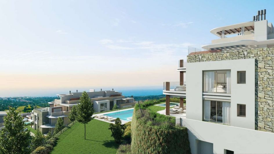 Render of Enebros luxury off-plan apartments new development in Real de la Quinta, Benahavís, Costa del Sol
