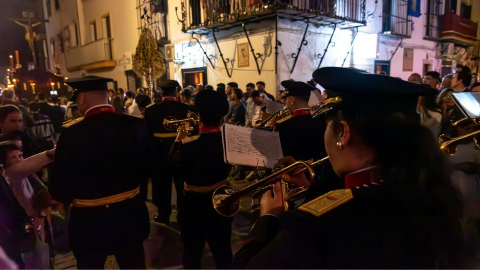 Typical brass band during Semana Santa celebrations at Easter time in Andalusia, Spain.