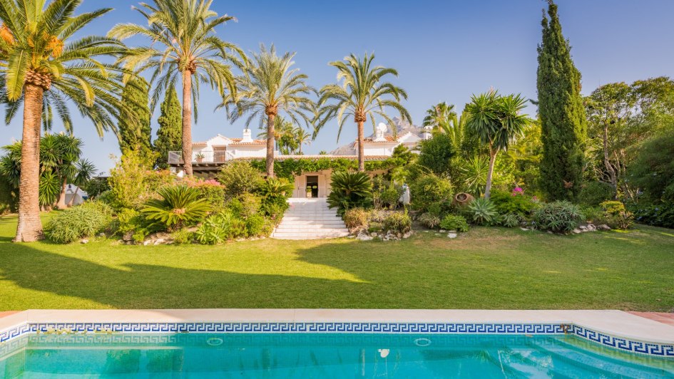 View of a pool in luxury property for sale in Marbella