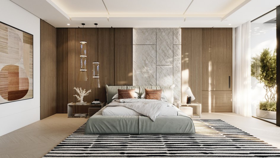 Dormitorio principal diseñado por Ambience Home Design en Marbella